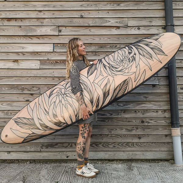 Surfboard artwork collaboration: Predn x Jannali in aid of Beach Guardian