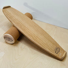 Load image into Gallery viewer, Balance Board set by Predn Surf Co- With stops and Cork wrapped roller - Handmade in Cornwall
